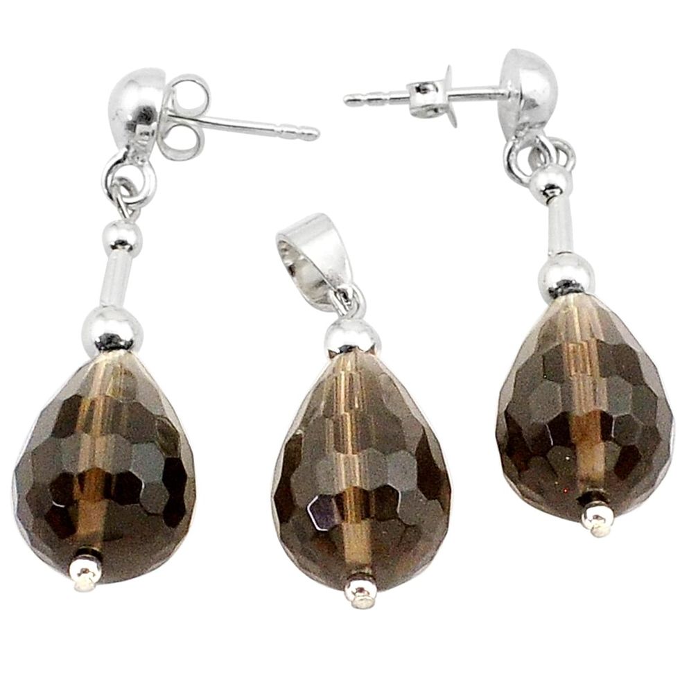 43.68cts brown smoky topaz 925 sterling silver pendant earrings set c26855