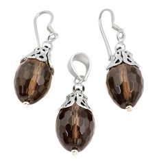 LAB 38.46cts brown smoky topaz 925 sterling silver pendant earrings set c26945