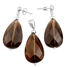 38.60cts brown smoky topaz 925 sterling silver pendant earrings set c27313