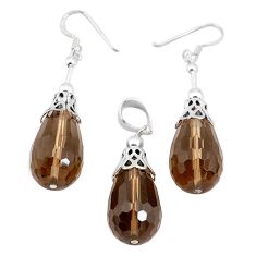47.84cts brown smoky topaz 925 sterling silver pendant earrings set c27503