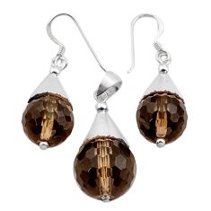 35.30cts brown smoky topaz 925 sterling silver pendant earrings set c27642