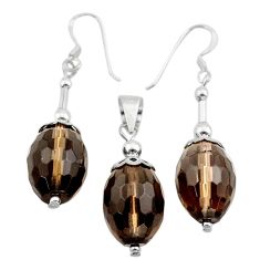 LAB 39.52cts brown smoky topaz 925 sterling silver pendant earrings set c27727