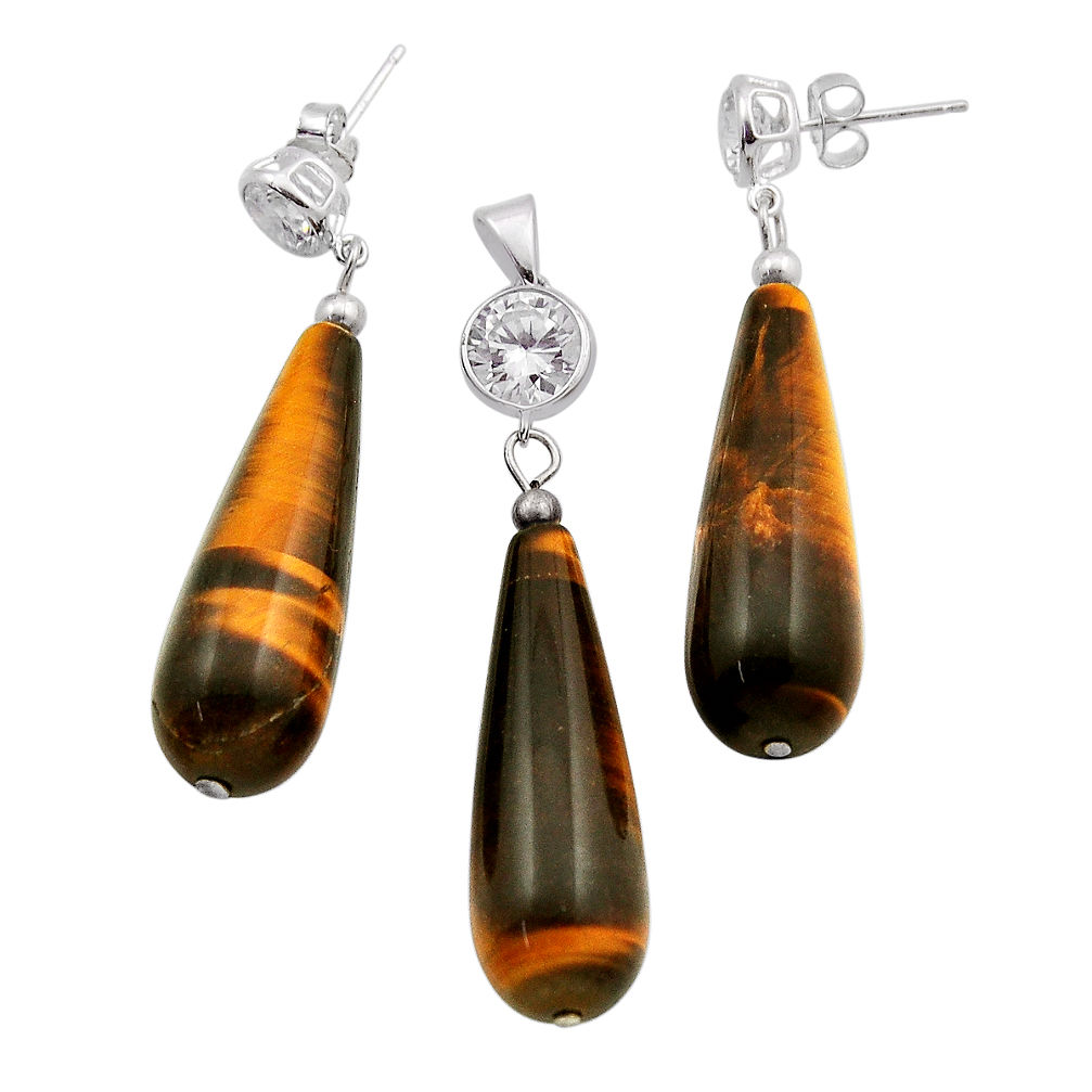 57.99cts brown smoky topaz crystal beads 925 silver pendant earrings set n20452
