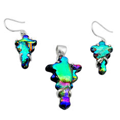 30.71cts carving dichroic glass 925 silver cross pendant earrings set u28721