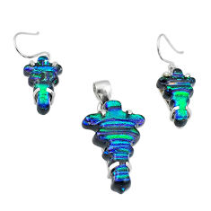 31.99cts carving dichroic glass cross 925 silver pendant earrings set u28725