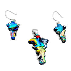 29.09cts carving dichroic glass cross 925 silver pendant earrings set u28726