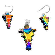 30.71cts carving dichroic glass cross 925 silver pendant earrings set u28727