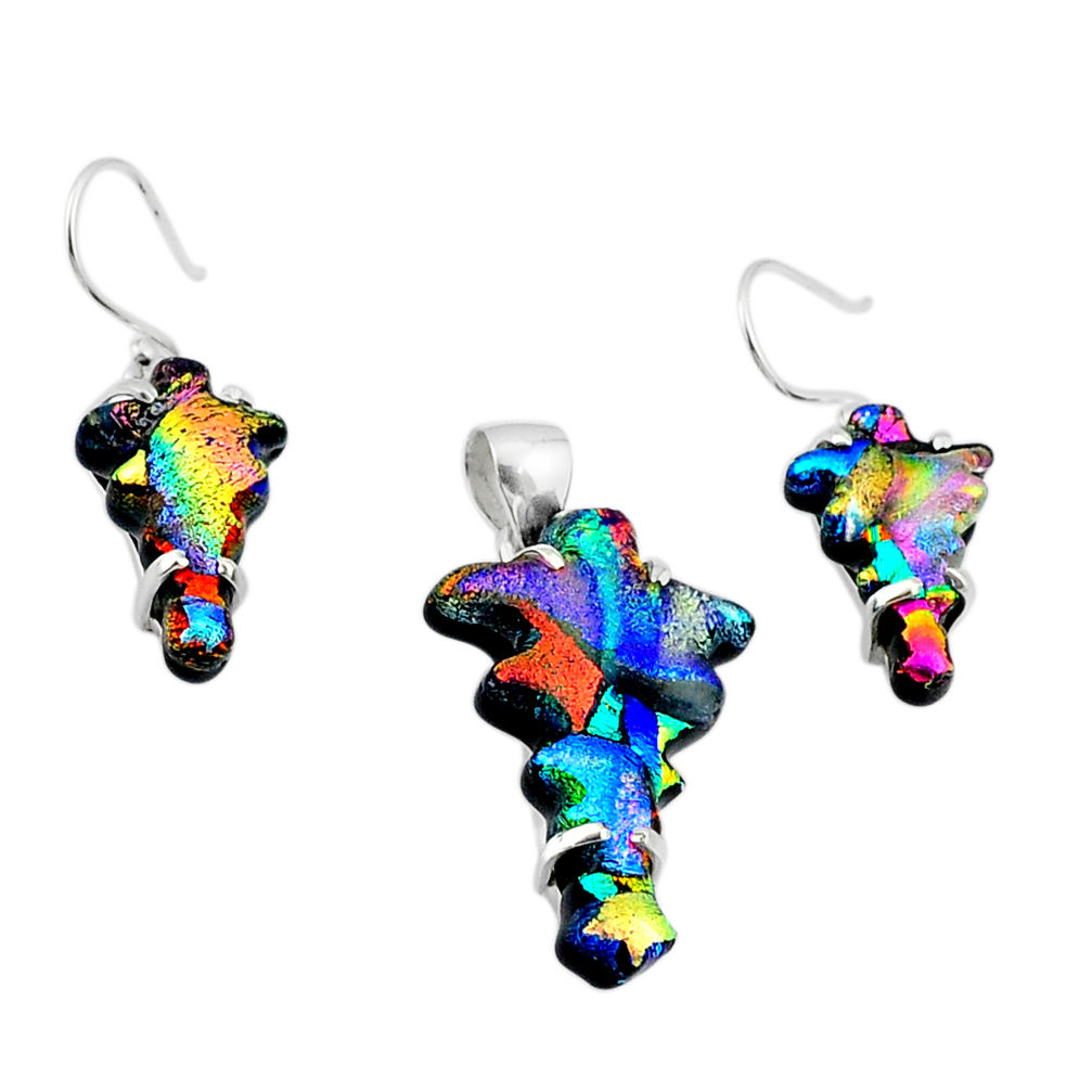 29.09cts carving dichroic glass cross 925 silver pendant earrings set u28730