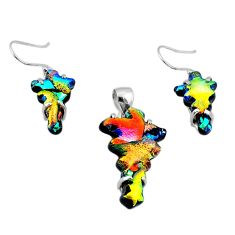 29.12cts carving dichroic glass cross 925 silver pendant earrings set u28732