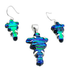 33.47cts carving dichroic glass cross 925 silver pendant earrings set u28733