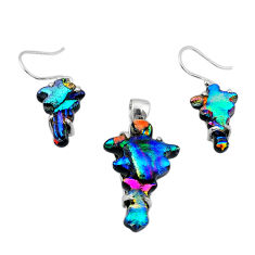 27.78cts carving dichroic glass cross 925 silver pendant earrings set u28736