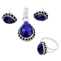 12.69cts checker cut lapis lazuli 925 silver pendant ring earrings set y57685