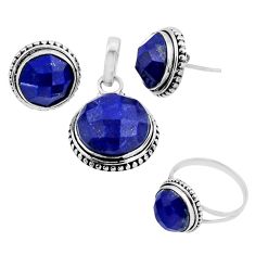 22.21cts checker cut lapis lazuli 925 silver pendant ring earrings set y57698