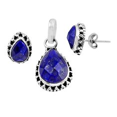 10.13cts checker cut natural lapis lazuli 925 silver pendant earrings set y57676