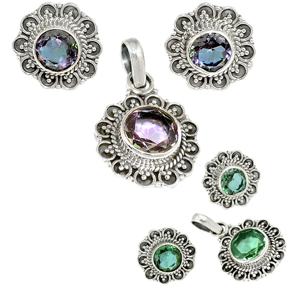 Color changeable alexandrite (lab) 925 silver pendant earrings set jewelry j1429