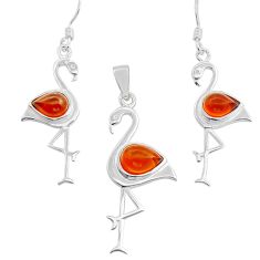 4.02cts flamingo natural baltic amber 925 silver pendant earrings set c28821