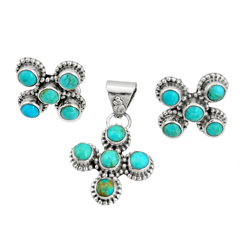 6.15cts green arizona mohave turquoise 925 silver pendant earrings set r20932