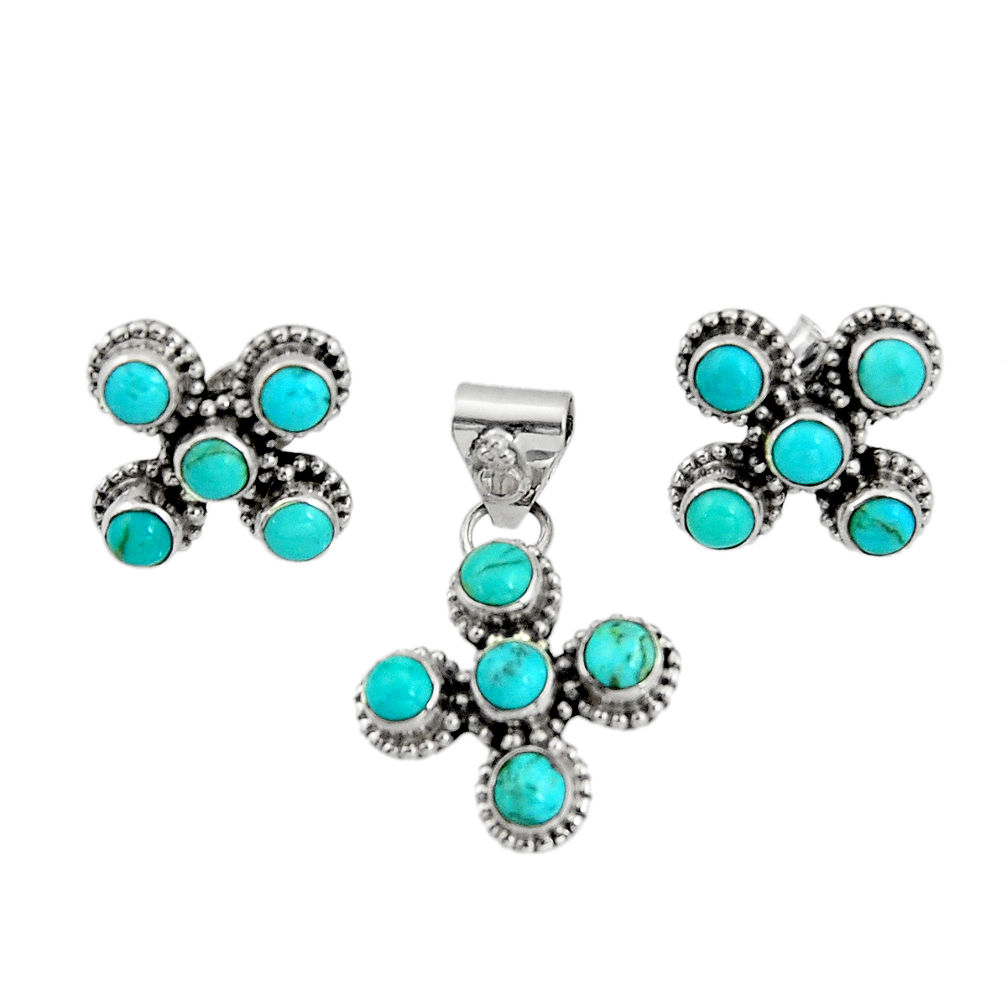 8.23cts green arizona mohave turquoise 925 silver pendant earrings set r20968