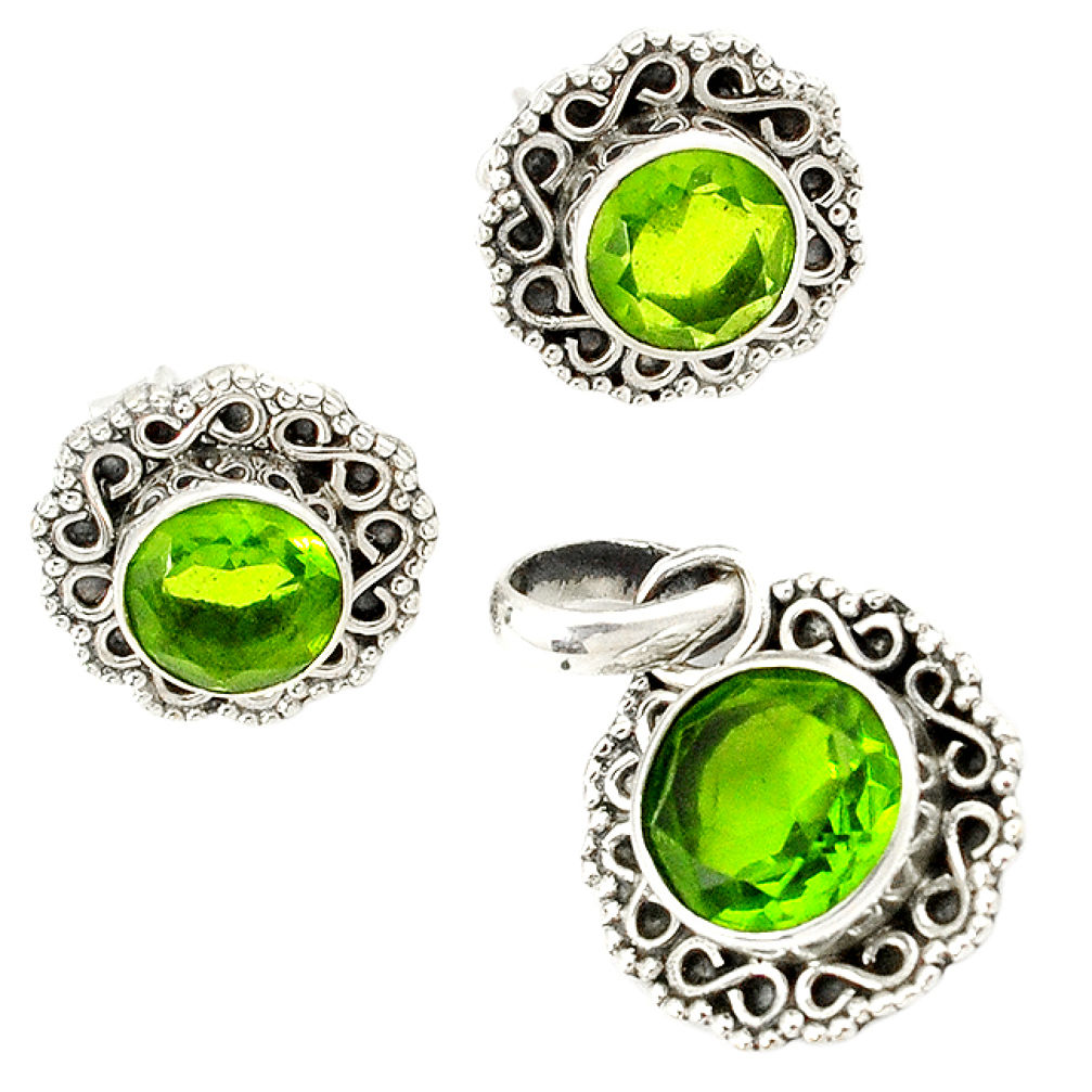 Green peridot quartz 925 sterling silver pendant earrings set jewelry j1405