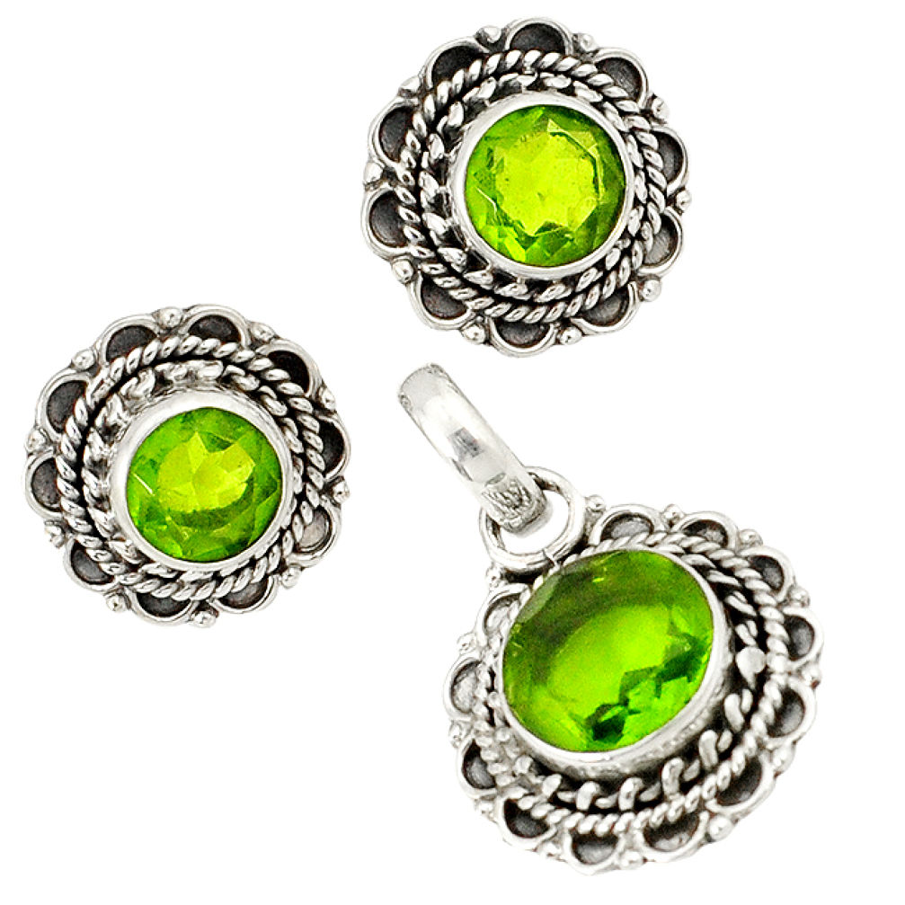 Green peridot quartz 925 sterling silver pendant earrings set jewelry j1437