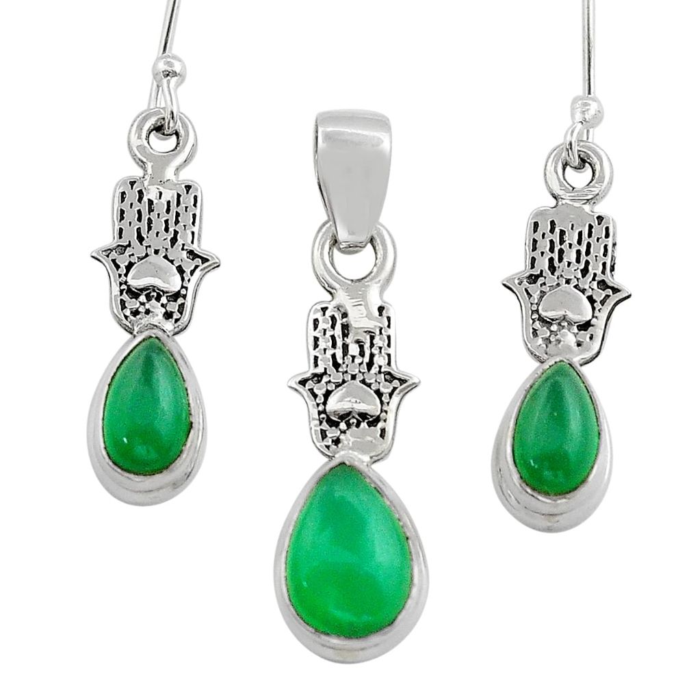 5.74cts hand of god hamsa chalcedony 925 silver pendant earrings set u88285