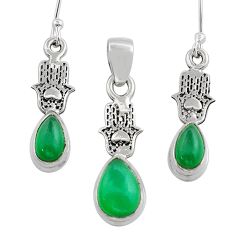 5.95cts hand of god hamsa green chalcedony silver pendant earrings set u88288