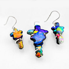 27.64cts multi color dichroic glass fancy 925 silver pendant earrings set y91922