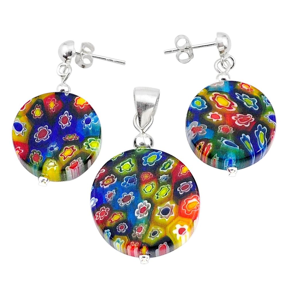 46.41cts multi color italian murano glass 925 silver pendant earrings set c27276