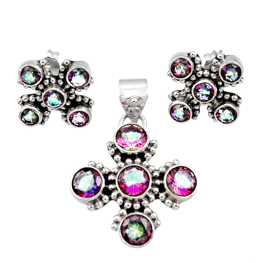 olor rainbow topaz 925 silver pendant earrings set d44438