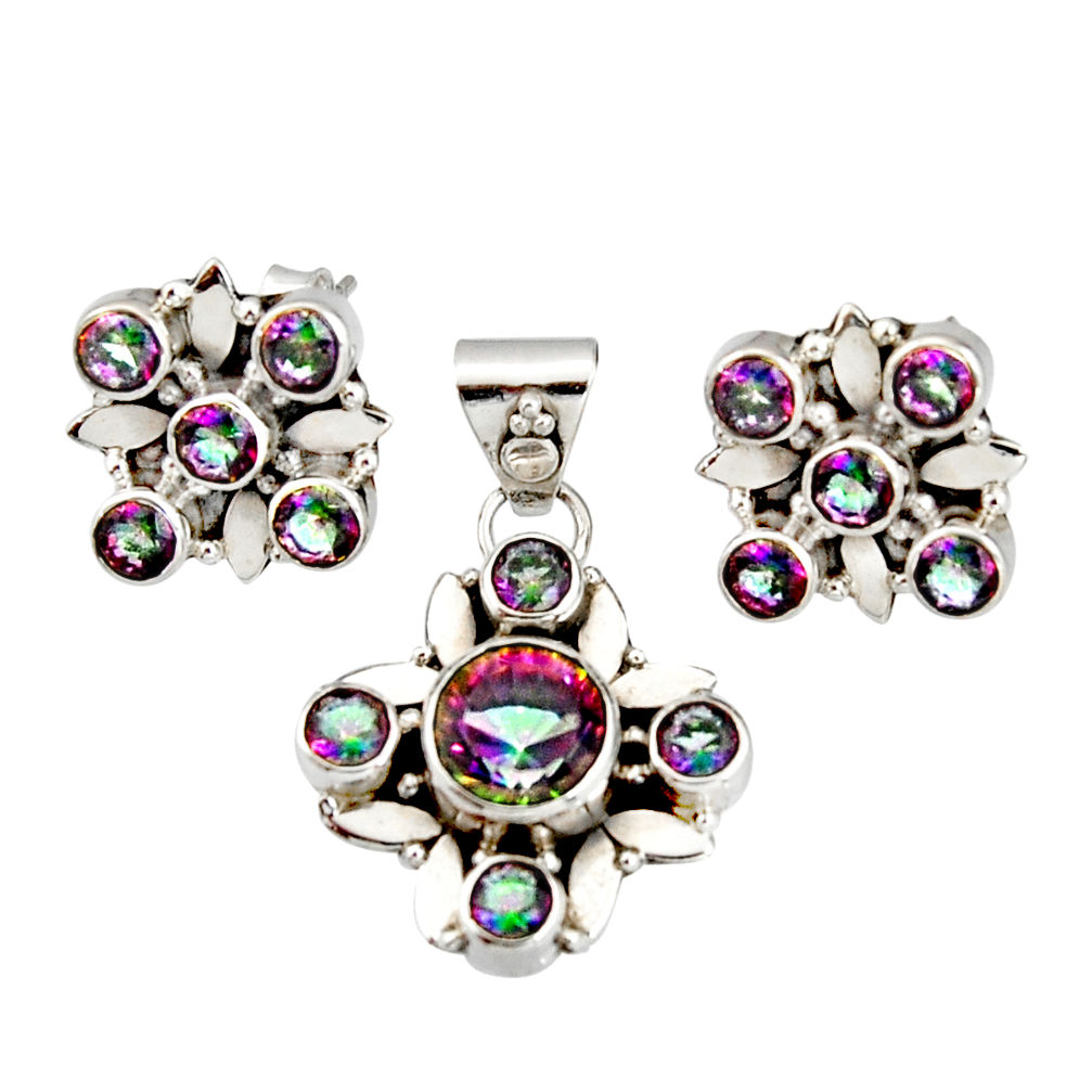 11.24cts multi color rainbow topaz 925 silver pendant earrings set r20949