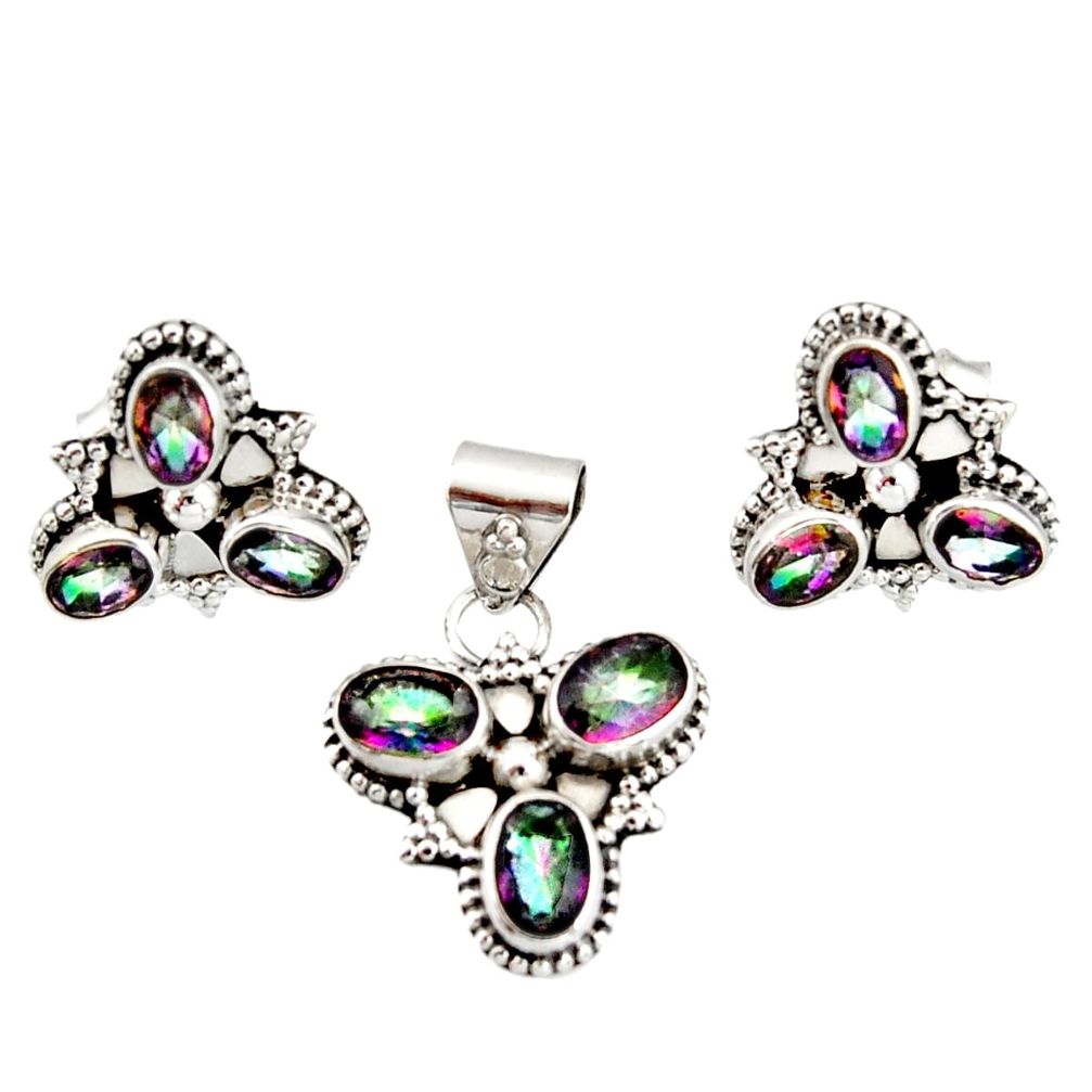 10.18cts multi color rainbow topaz 925 silver pendant earrings set r20952