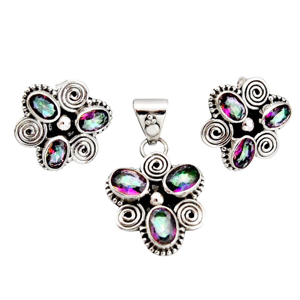10.44cts multi color rainbow topaz 925 silver pendant earrings set r20955