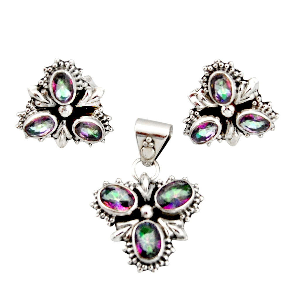 11.45cts multi color rainbow topaz 925 silver pendant earrings set r20956