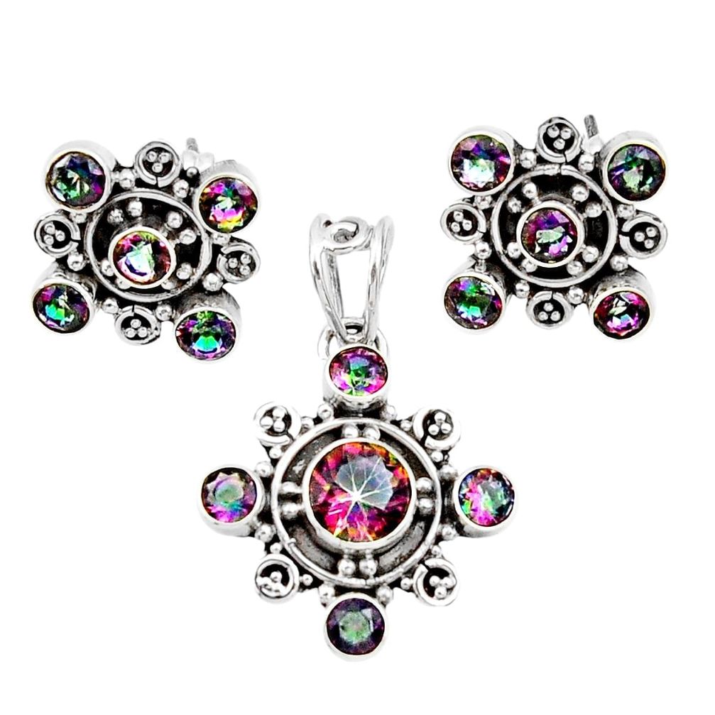 lor rainbow topaz round 925 silver pendant earrings set d44412