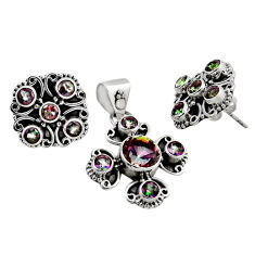 10.87cts multi color rainbow topaz round 925 silver pendant earrings set y57681