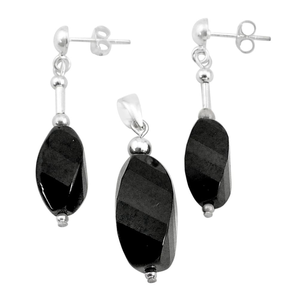 26.43cts natural black onyx 925 sterling silver pendant earrings set c26891