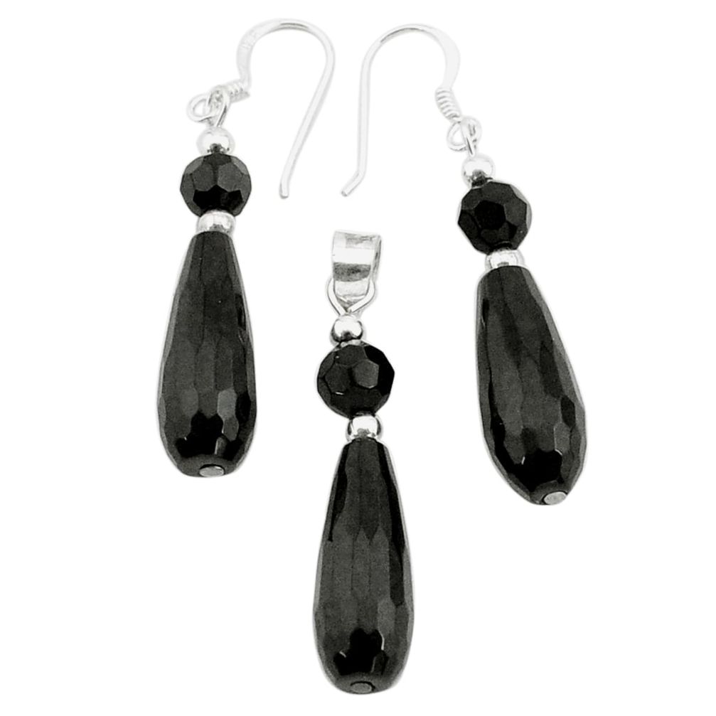 21.98cts natural black onyx 925 sterling silver pendant earrings set c26982