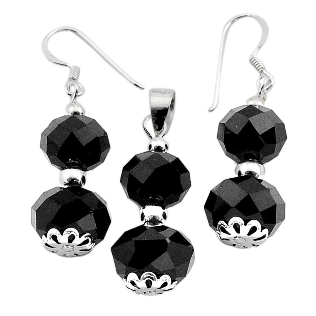 26.50cts natural black onyx 925 sterling silver pendant earrings set c27581