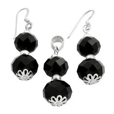 33.02cts natural black onyx beads sterling silver pendant earrings set n20481