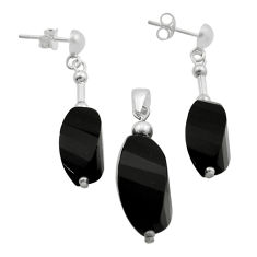 31.39cts natural black onyx beads sterling silver pendant earrings set n20491