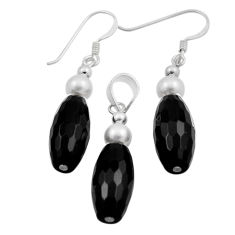22.91cts natural black onyx pearl beads 925 silver pendant earrings set n20468