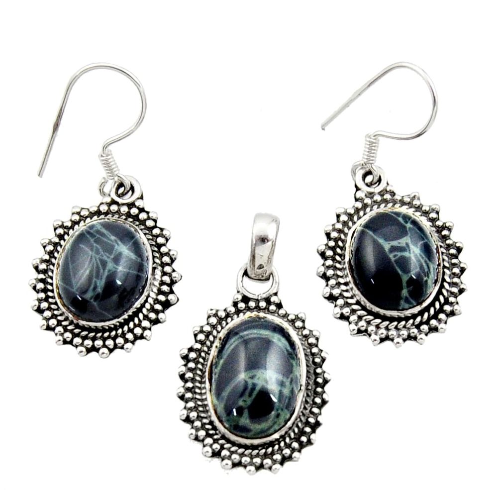  black vivianite 925 sterling silver pendant earrings set d44513