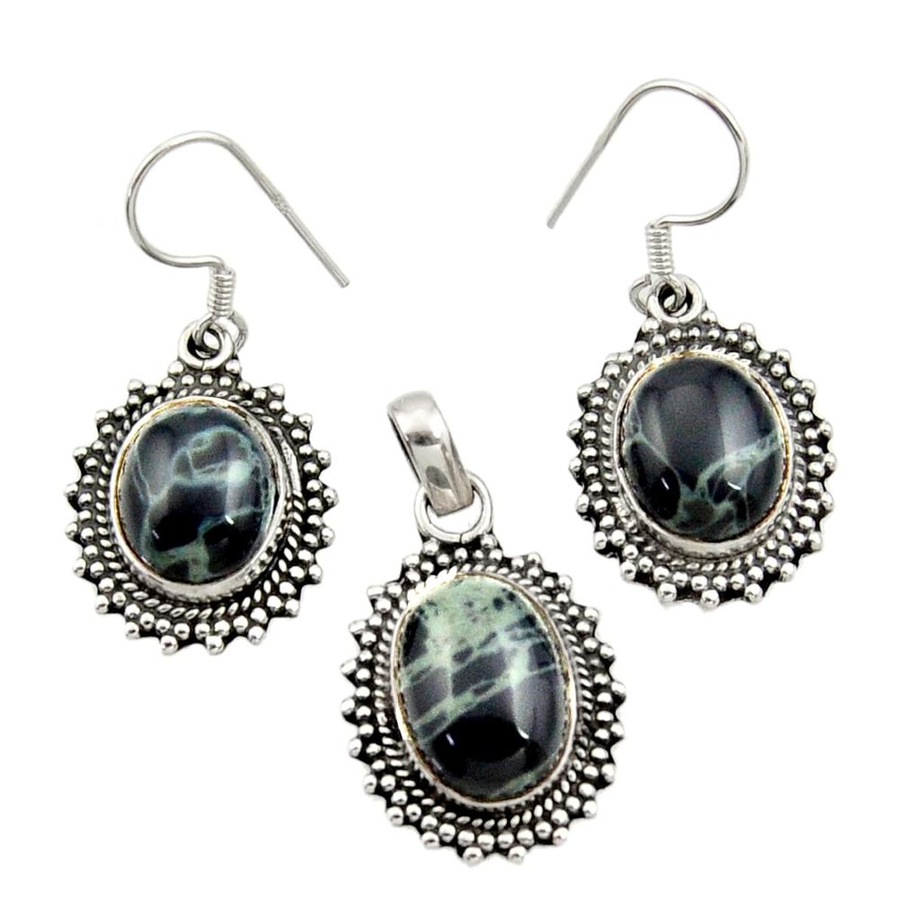  black vivianite 925 sterling silver pendant earrings set d44514