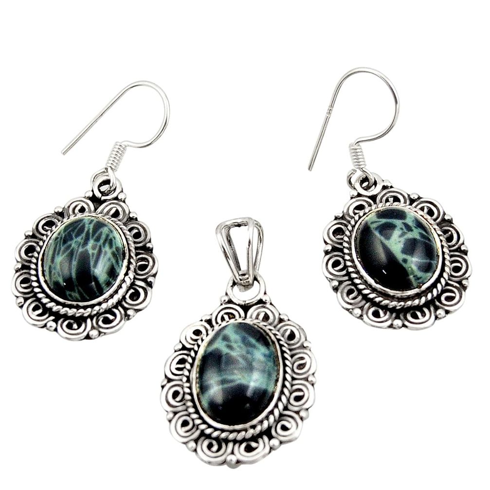 15.72cts natural black vivianite 925 sterling silver pendant earrings set d47629