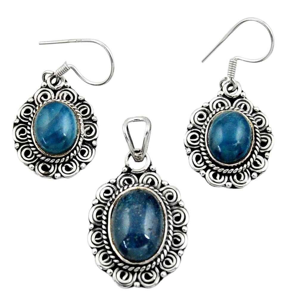  blue apatite (madagascar) silver pendant earrings set d44492