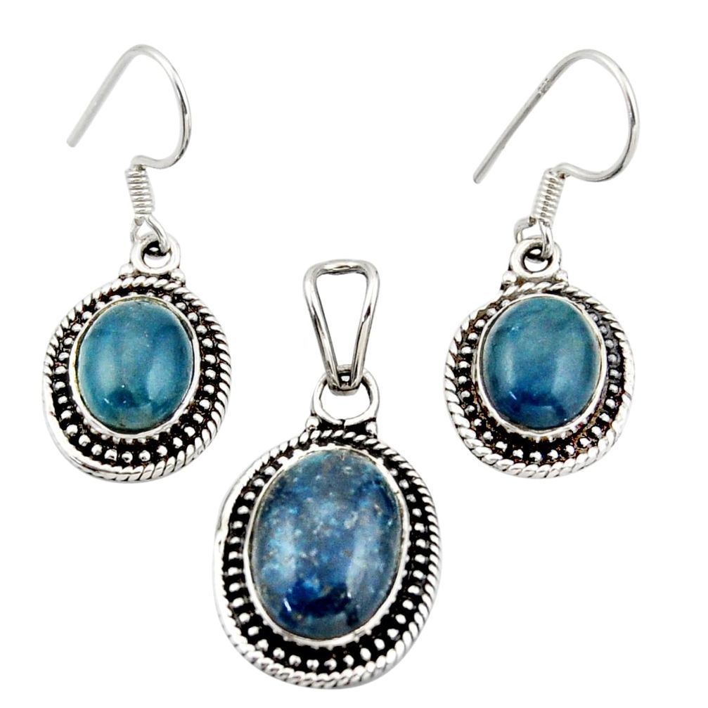 10.74cts natural blue apatite (madagascar) silver pendant earrings set d45872