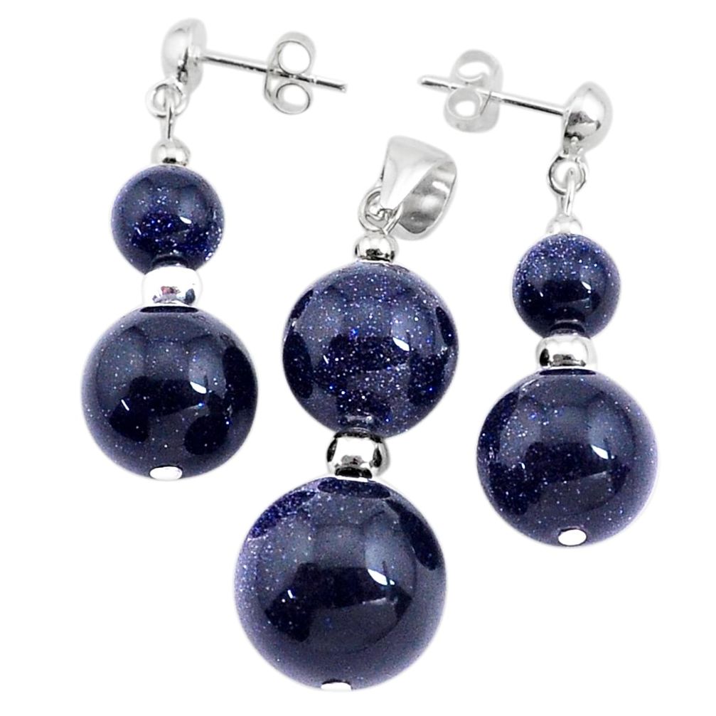 47.77cts natural blue goldstone 925 sterling silver pendant earrings set c27650