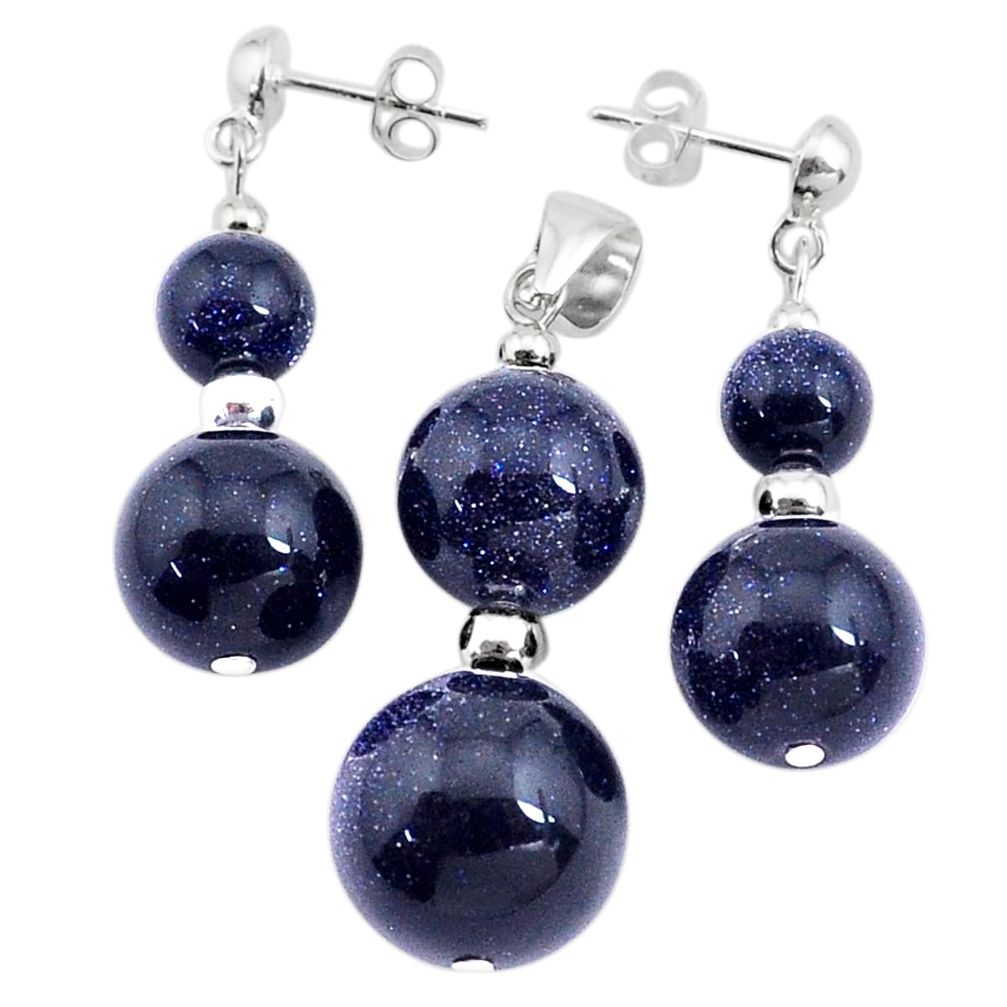 45.57cts natural blue goldstone 925 sterling silver pendant earrings set c27778