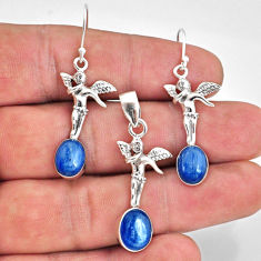 11.21cts natural blue kyanite 925 silver angel pendant earrings set r70041