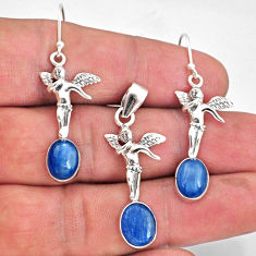 10.49cts natural blue kyanite 925 silver angel pendant earrings set r70042